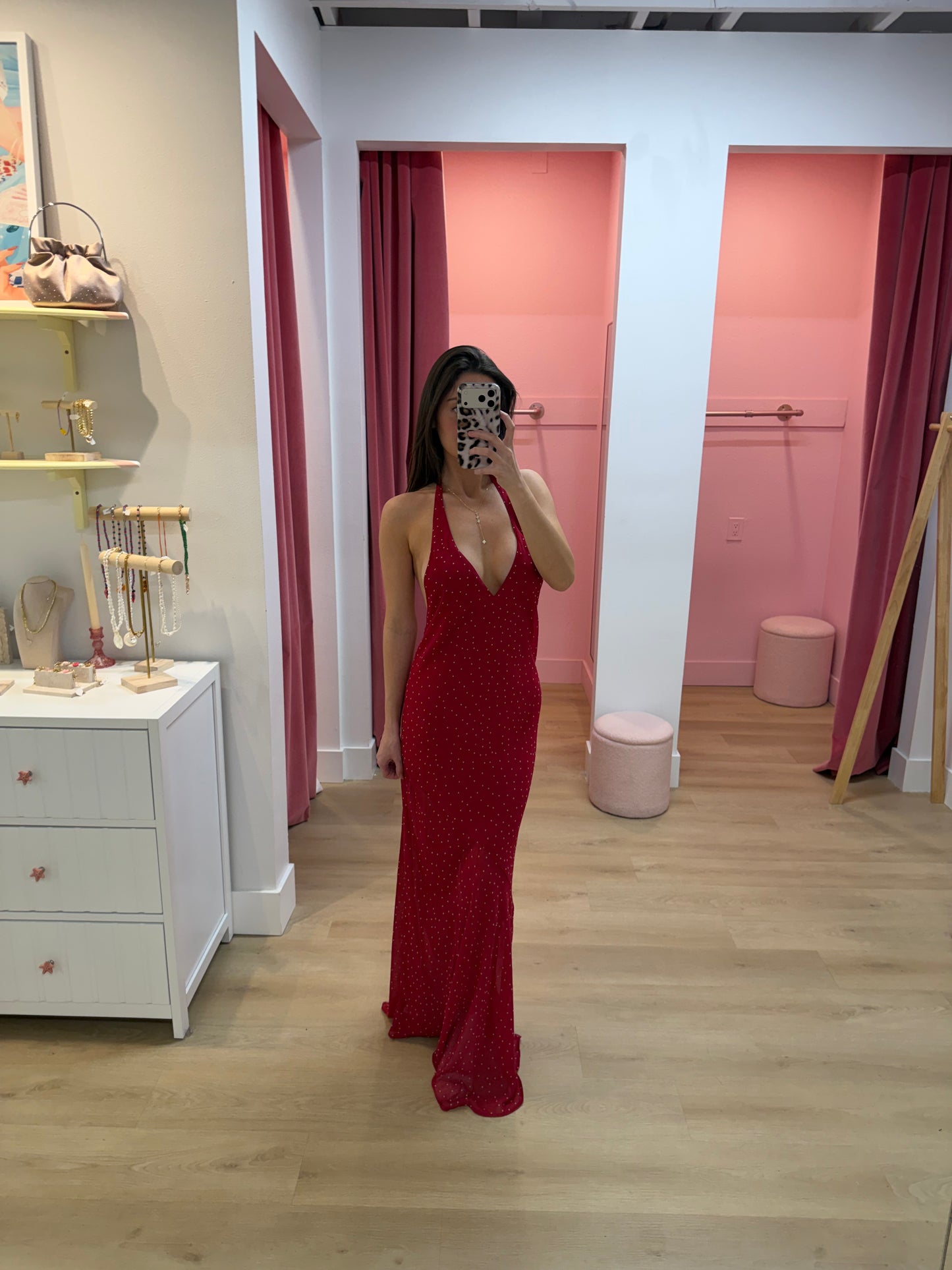 Kya Halter Open Back Maxi Dress- Red