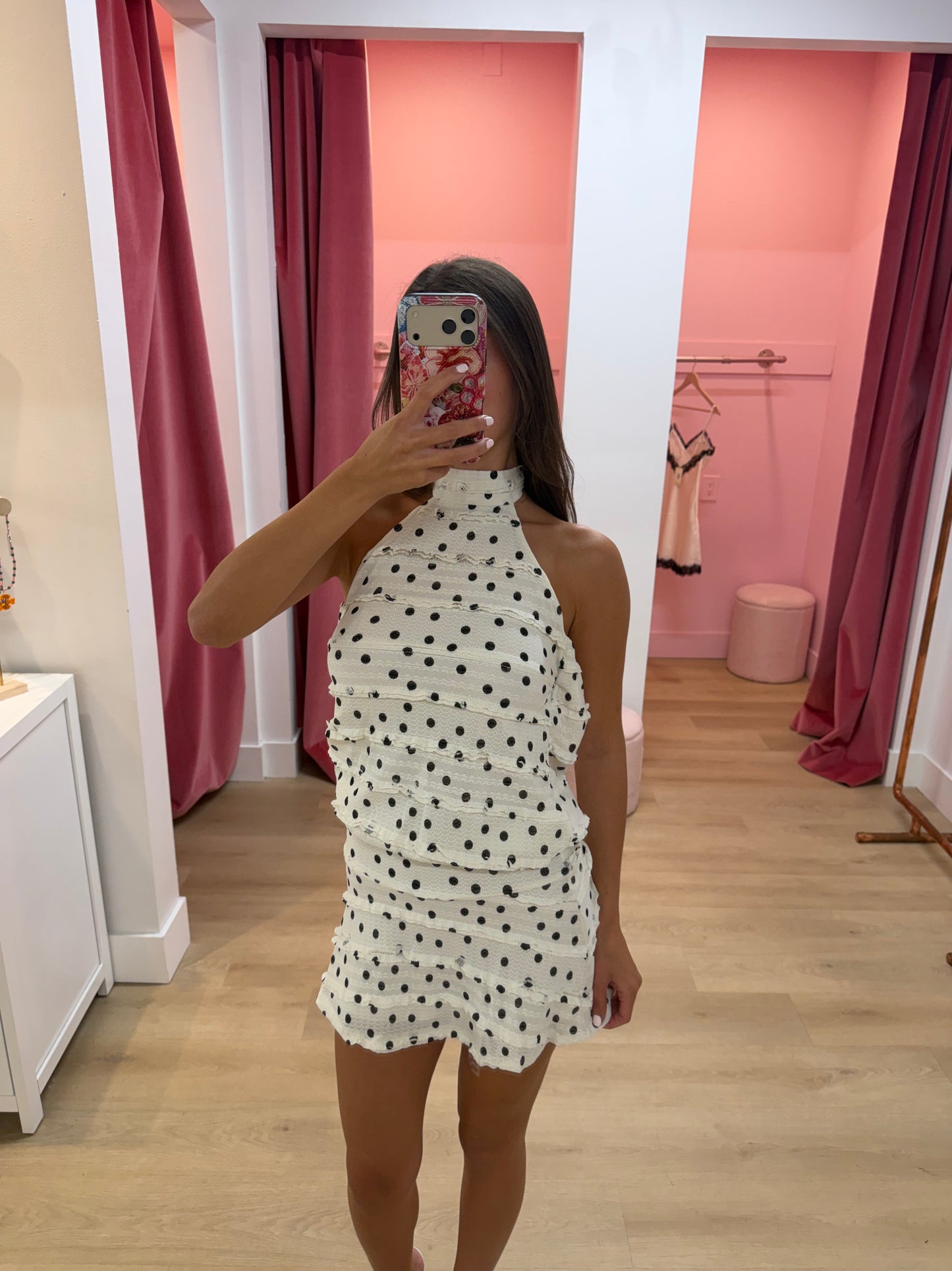 Julietta Halter Mini Dress - Black Polka Dot