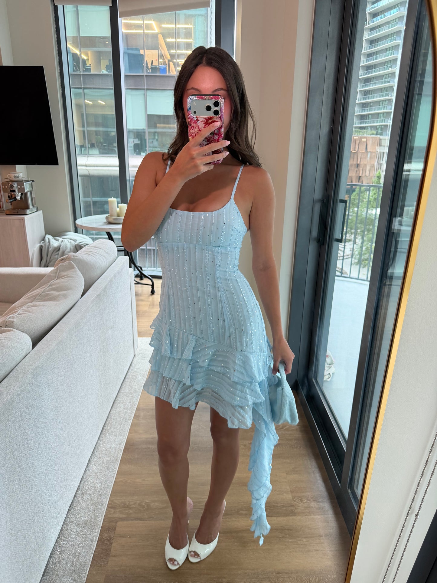 Riviera Asymmetrical Sequin Mini Dress - BLUE