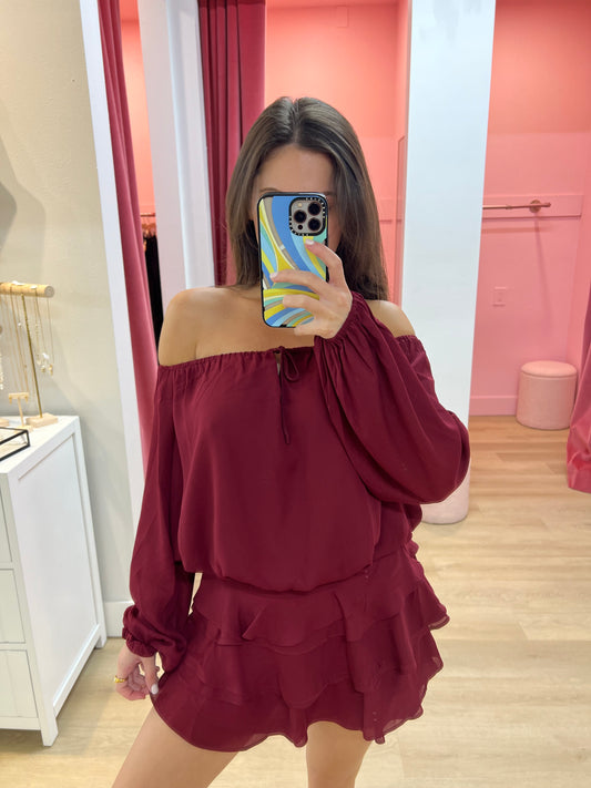 Polly Off-Shoulder Top - Burgundy