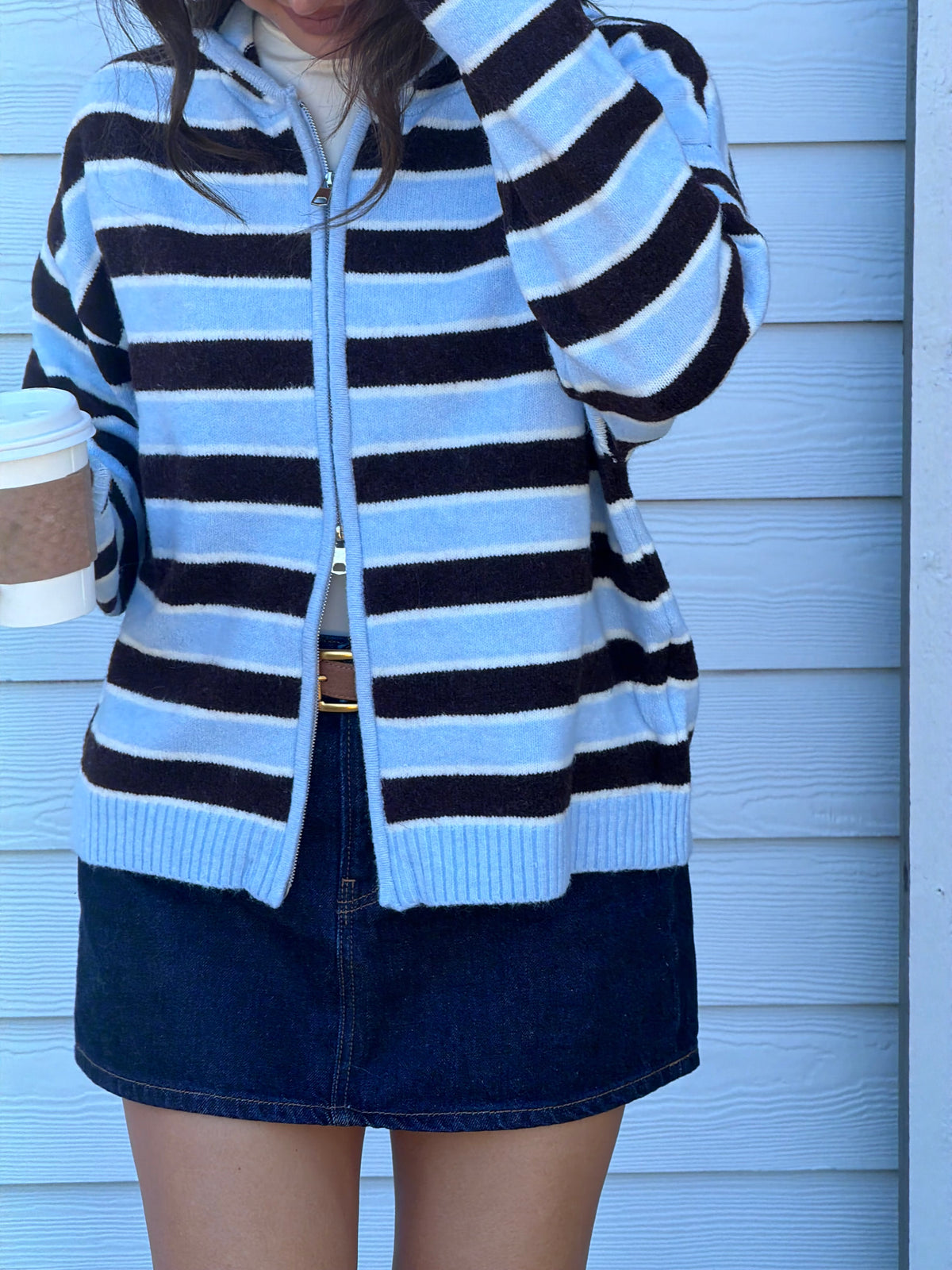 Colby Double Zip Hoodie Sweater - Blue