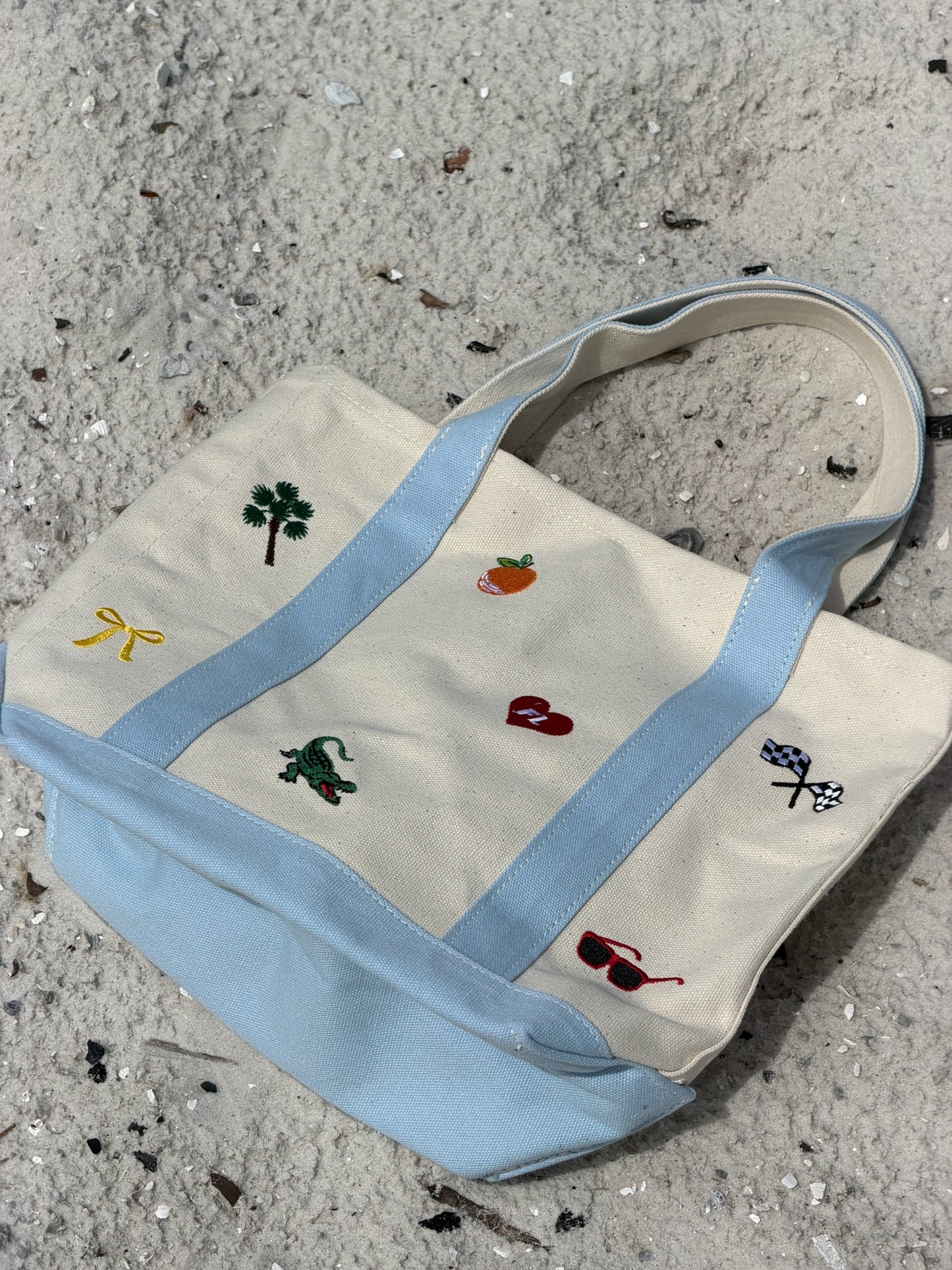 Small Blue - Florida Icons Canvas Icons Embroidered Tote