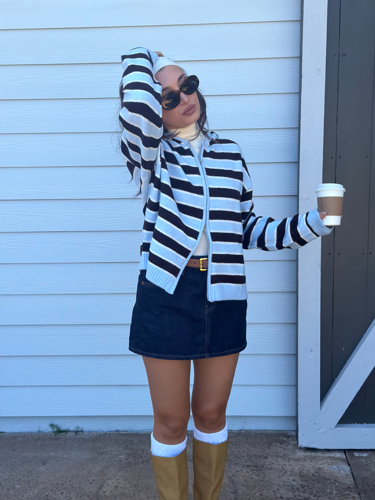 Colby Double Zip Hoodie Sweater - Blue