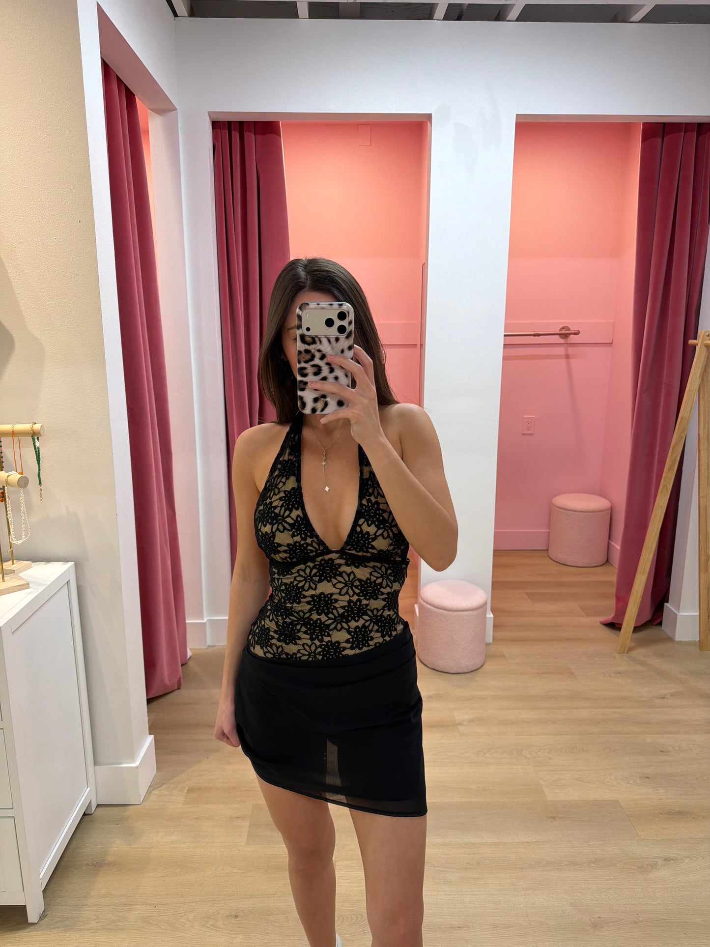 LINA HALTER DRAPED MINI DRESS - BLACK