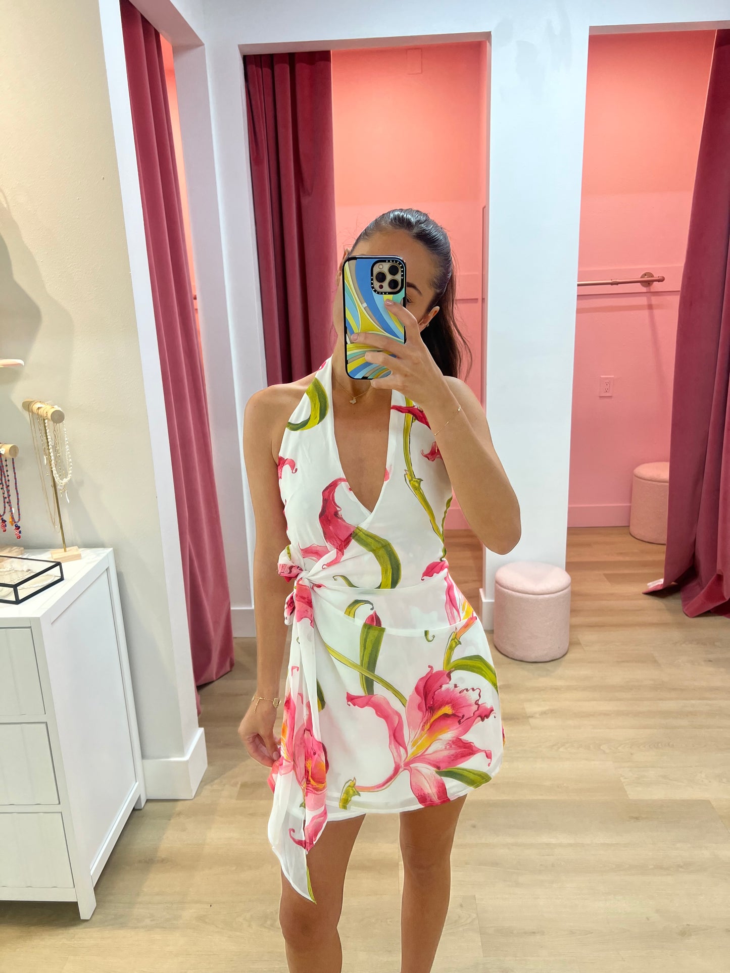 ZIA HALTER FAUX WRAP MINI DRESS - CELINA PINK