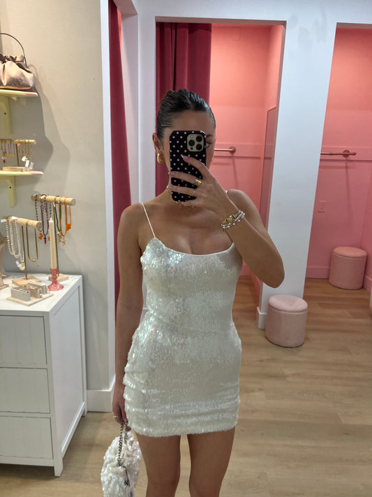 SINDY SEQUIN MINI DRESS - PEARL
