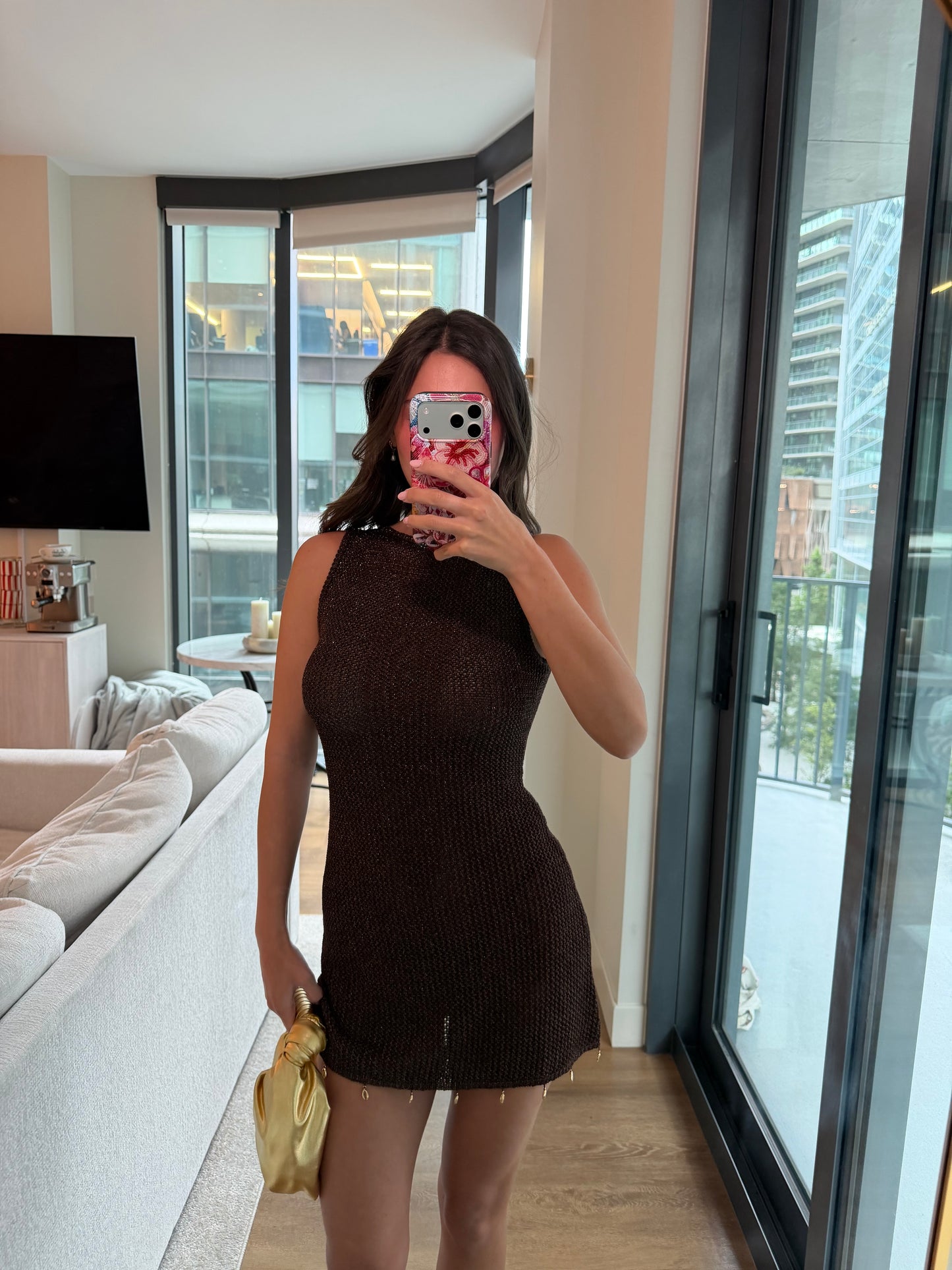 Ariya Knit Mini Dress - CHOC METALLIC