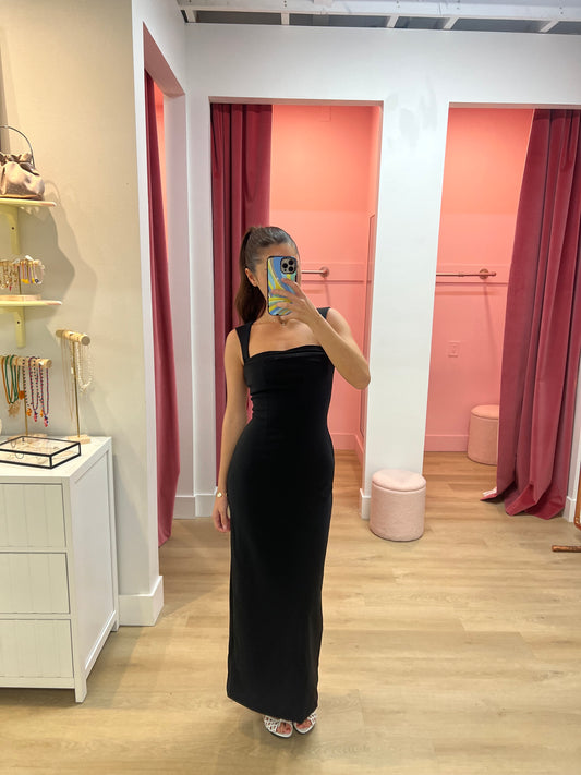 KODY SQUARE NECK MIDI DRESS - BLACK