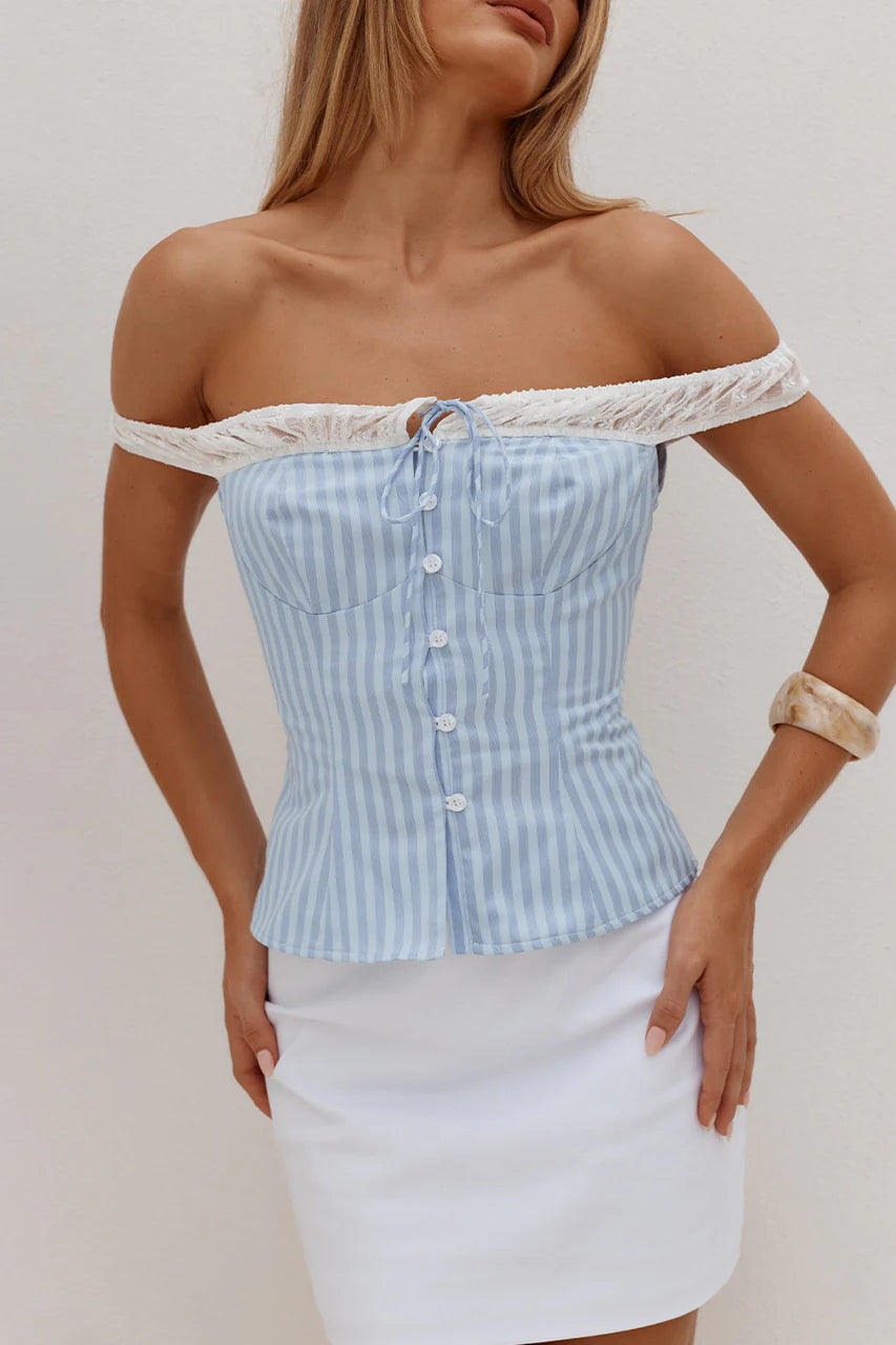 Caroline Off Shoulder Top - BLUE STRIPE