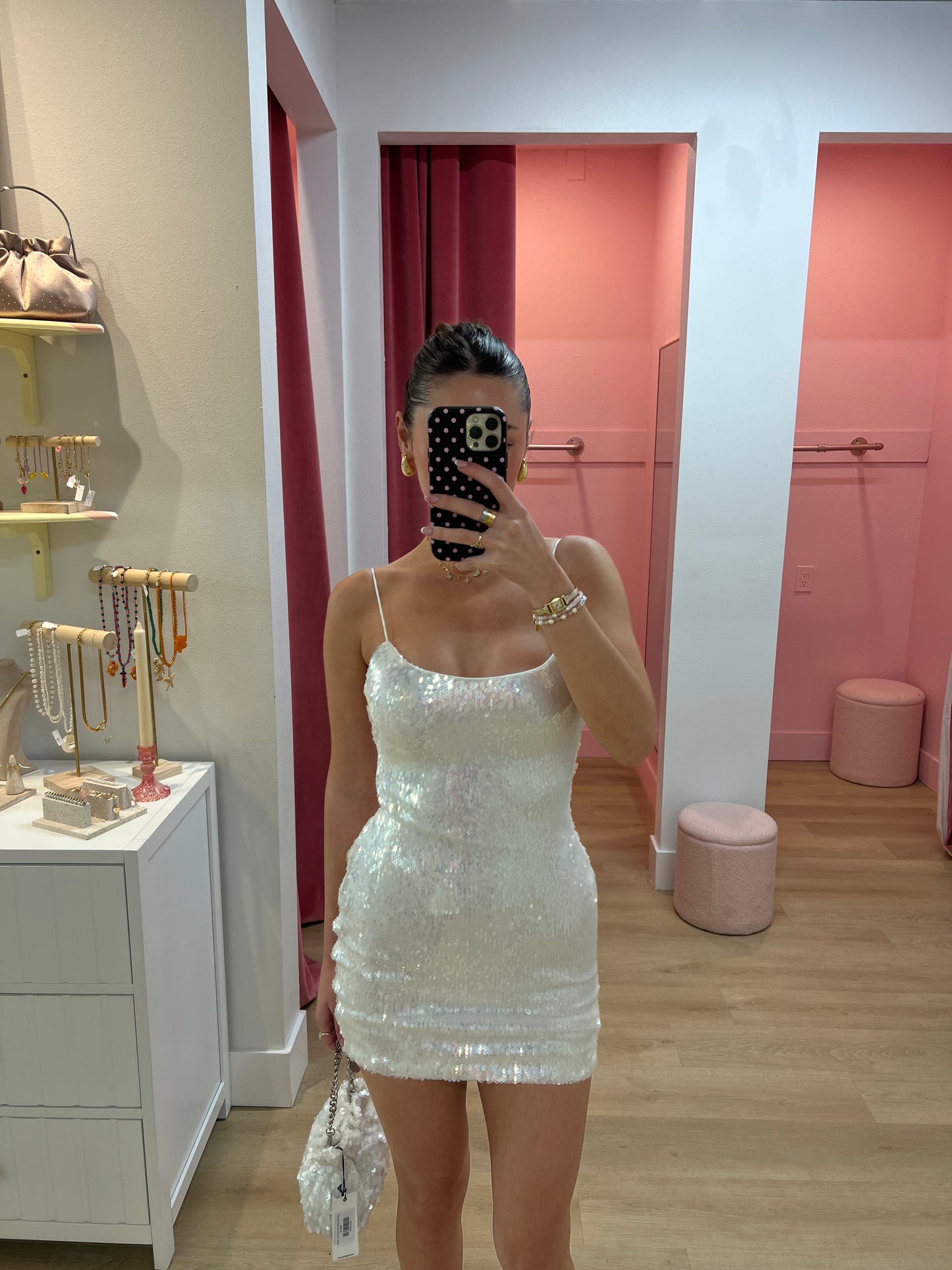 SINDY SEQUIN MINI DRESS - PEARL