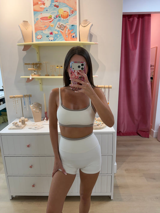 Addie Layered Active Shorts - COFFEE CREAM
