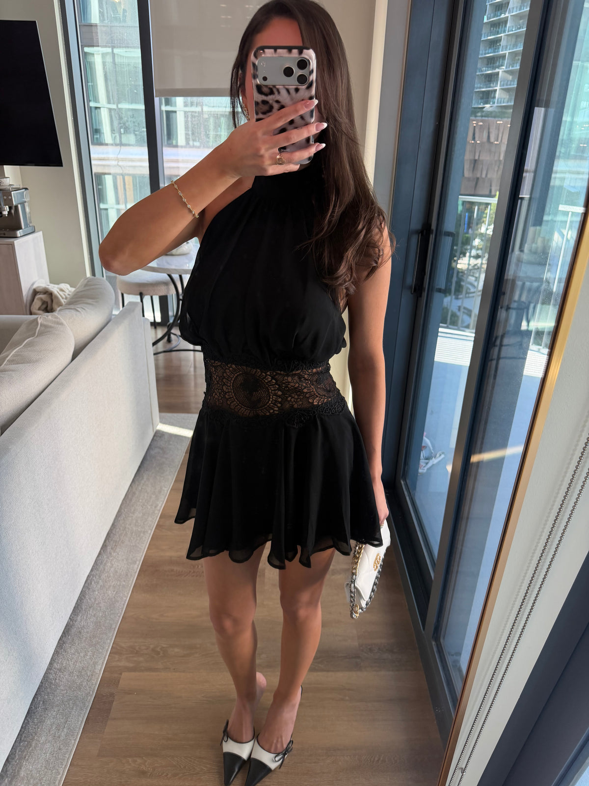Luna Lace Waist Mini Dress - Black