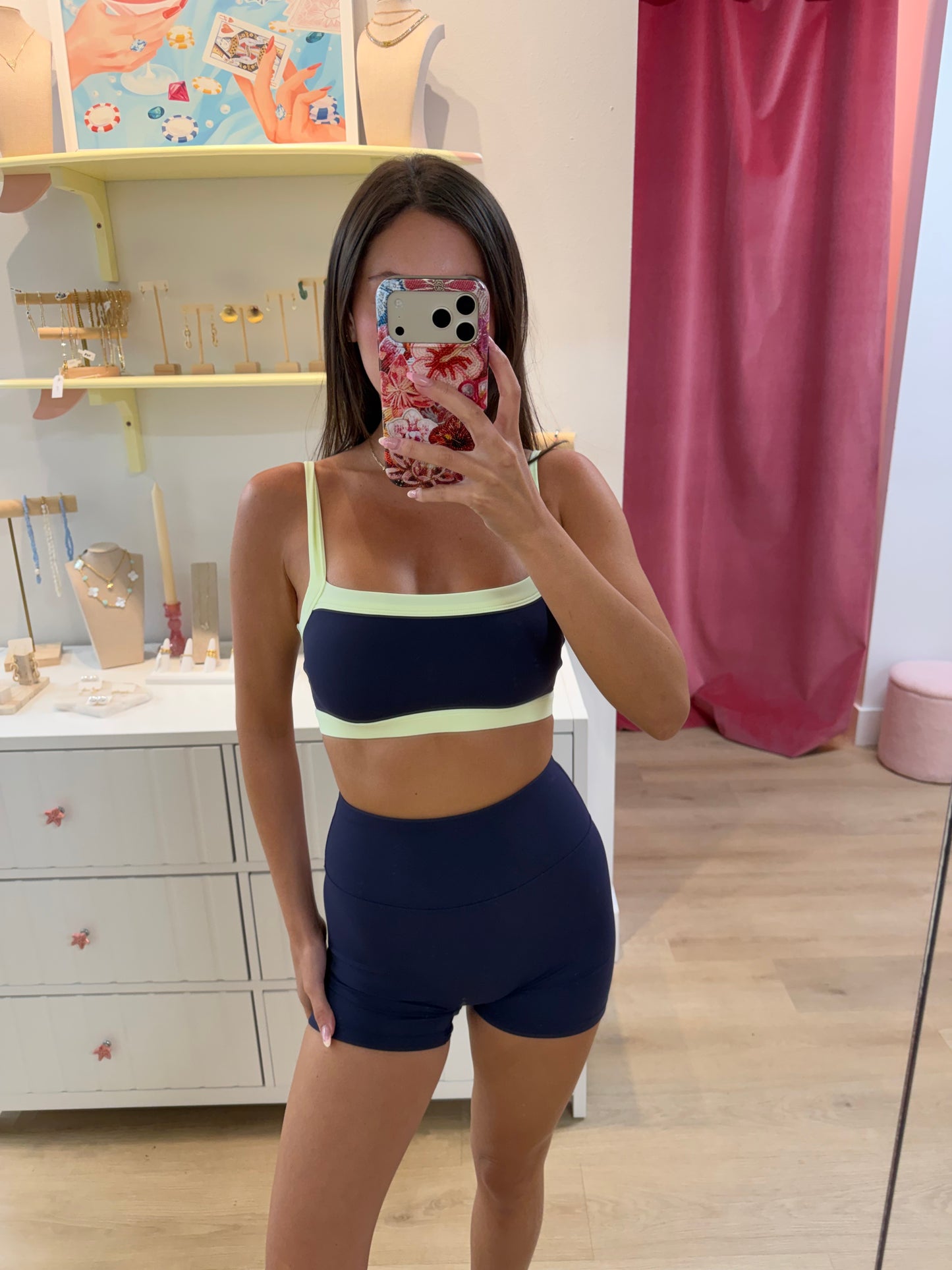 Kat Contrast Block Sports Bra - NAVY