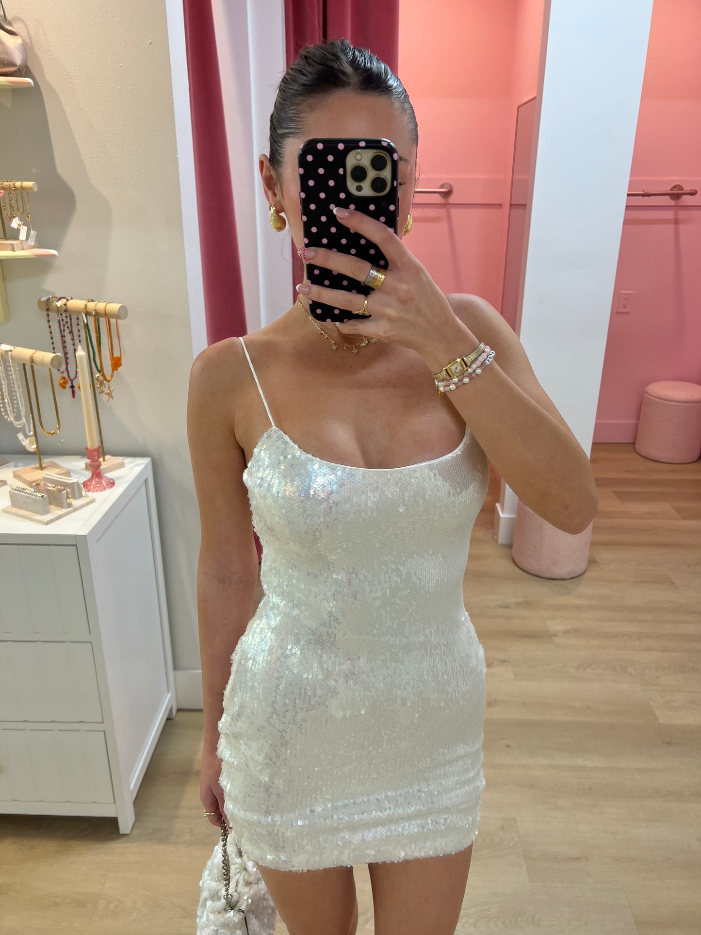 SINDY SEQUIN MINI DRESS - PEARL