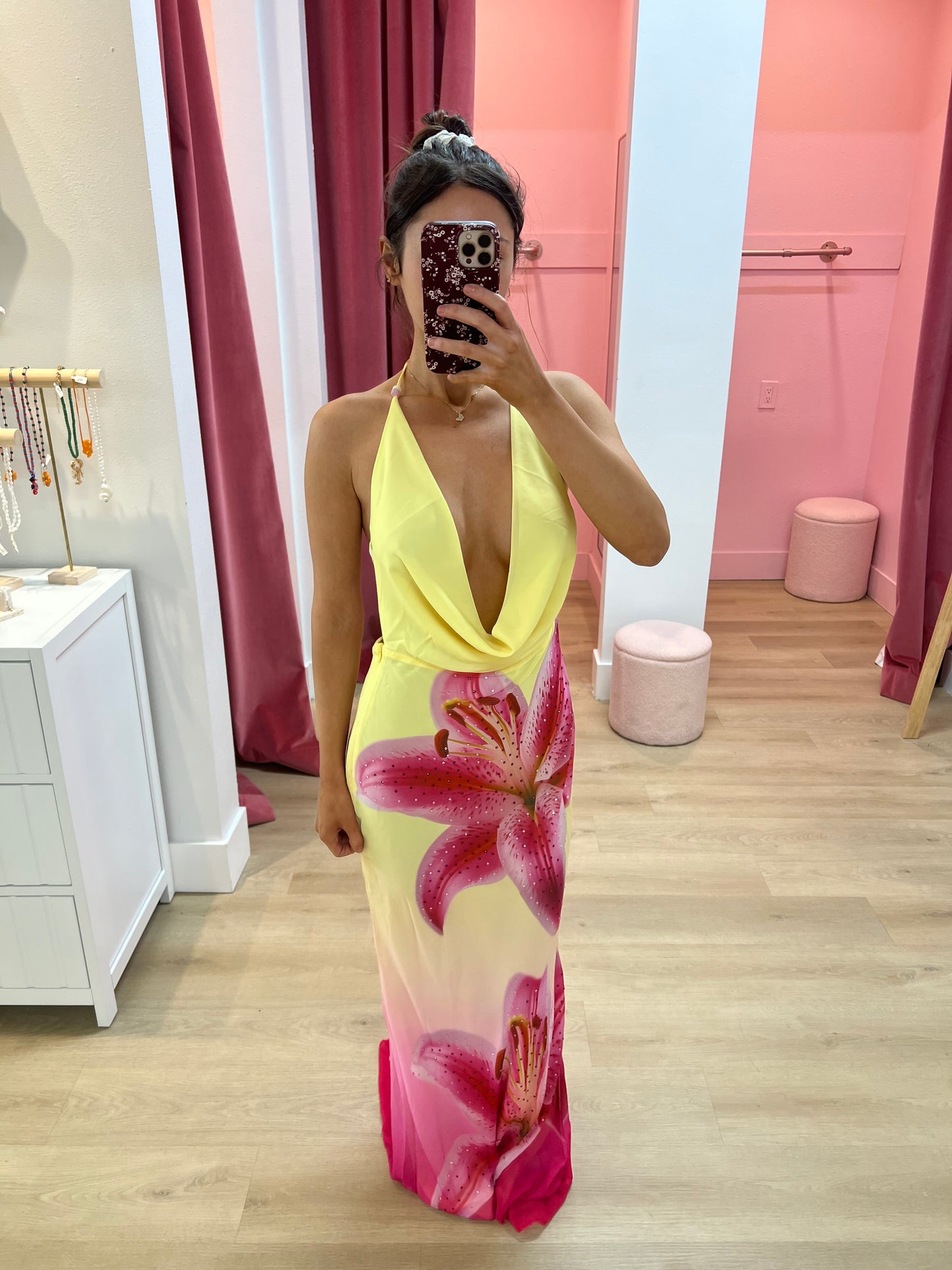 JULIANA COWL HIGH SLIT MAXI DRESS - PINK LILY