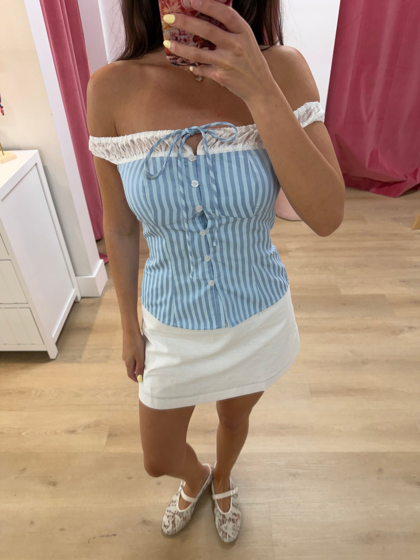Caroline Off Shoulder Top - BLUE STRIPE