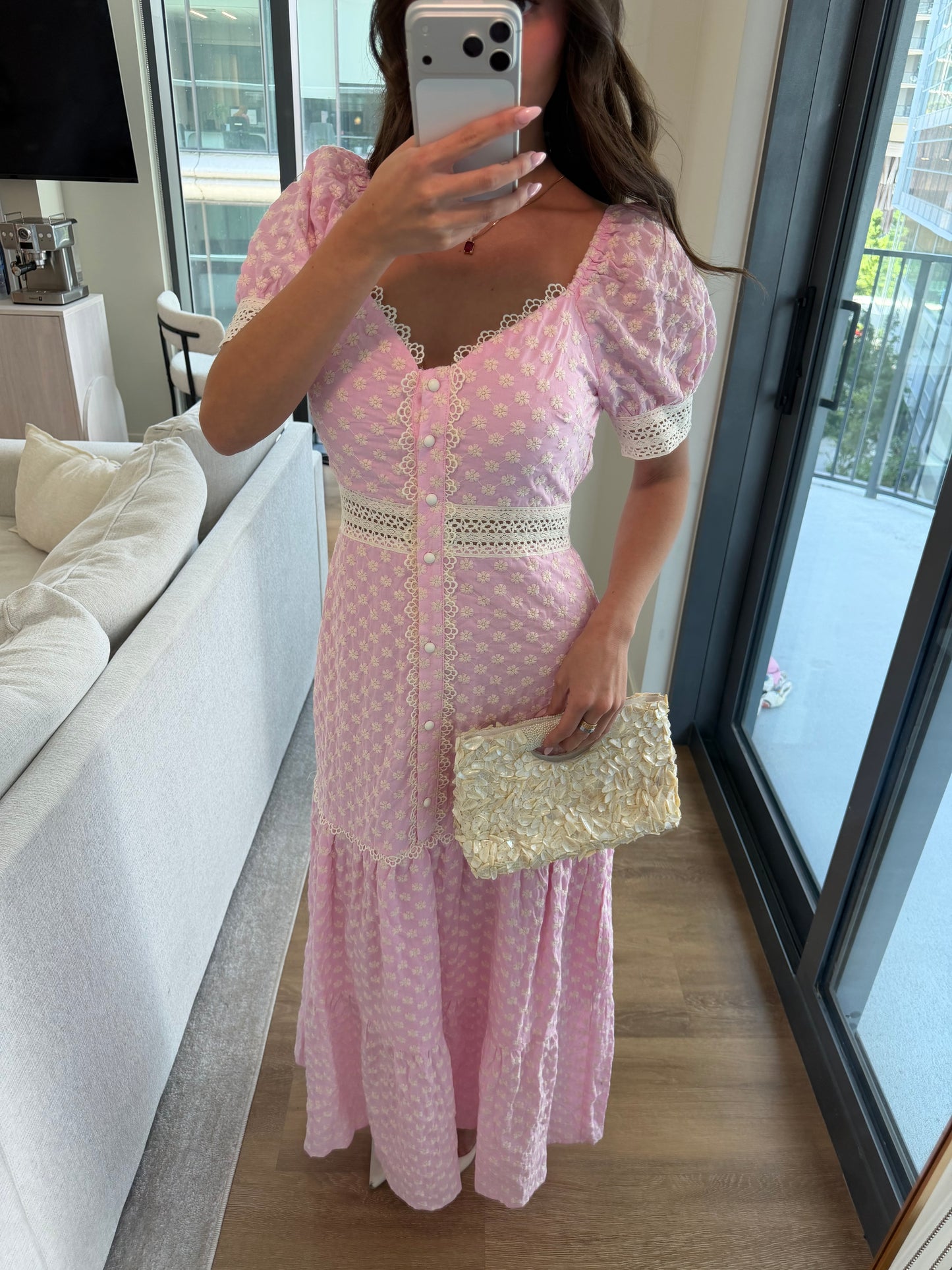 Presley Lace-Trimmed Maxi Dress - Pink