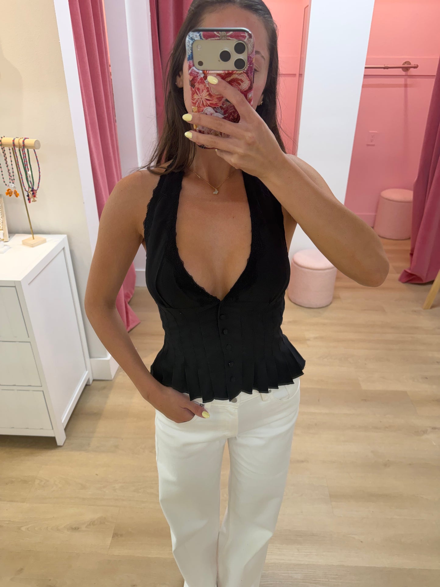 Alana Chiffon Halter Top - Black