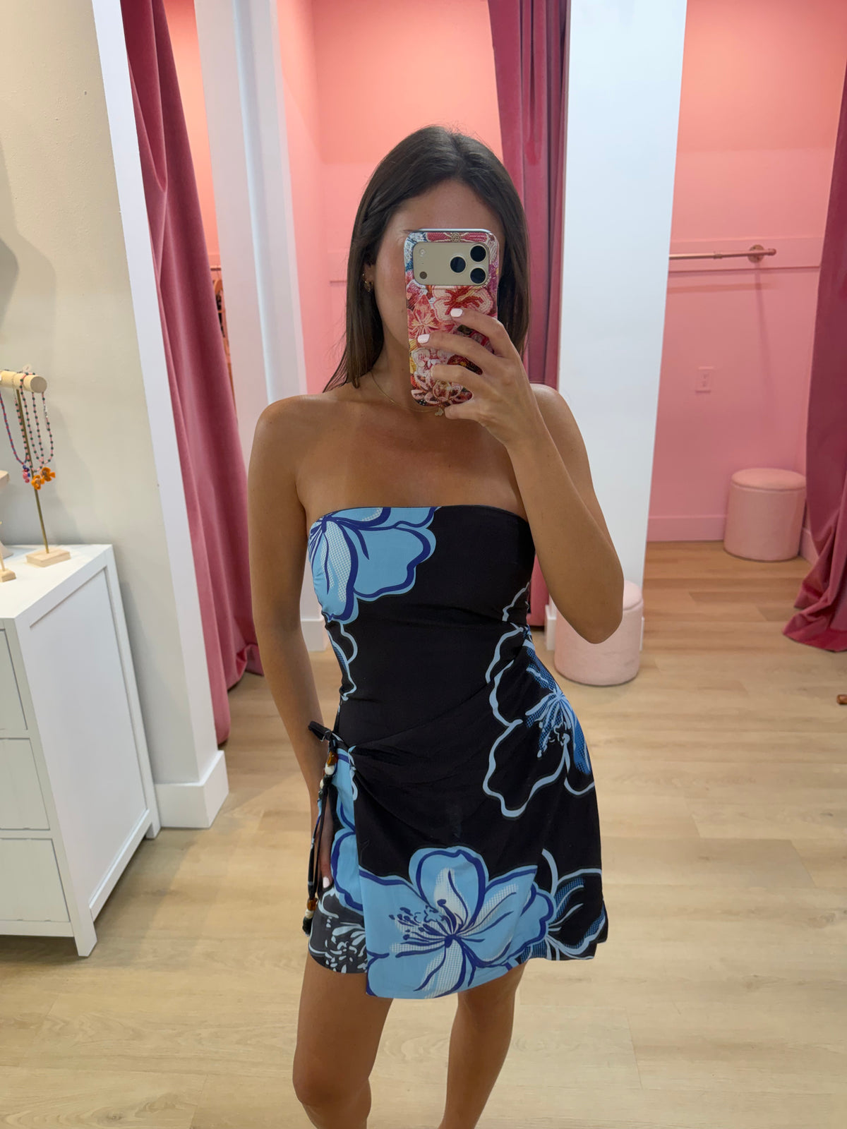 MILONI STRAPLESS MINI DRESS - MILONI CHOC/BLUE
