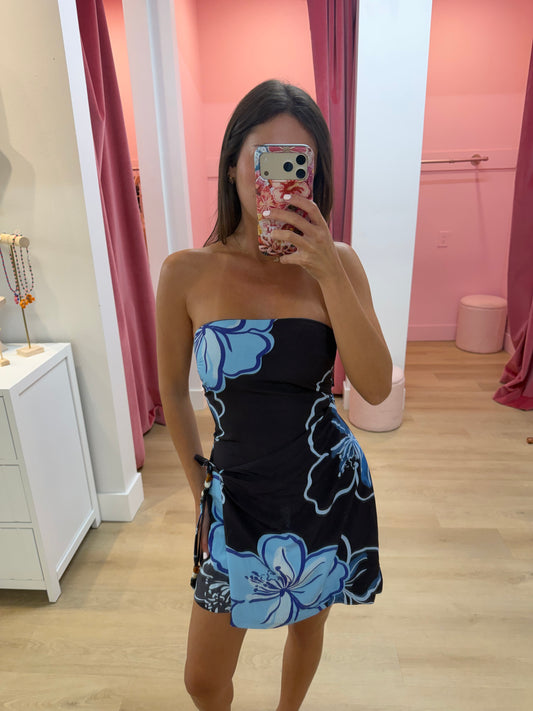 MILONI STRAPLESS MINI DRESS - MILONI CHOC/BLUE
