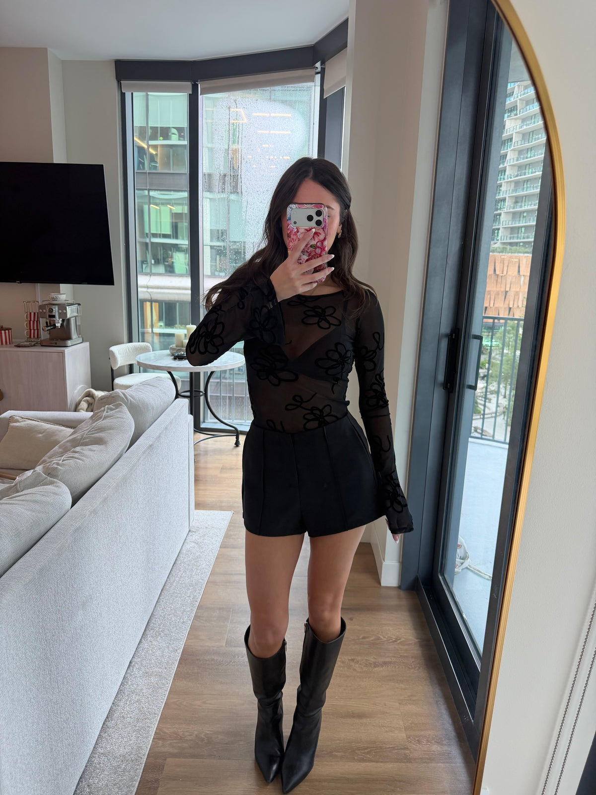 Tianna Long Sleeve Top- Doodle Black