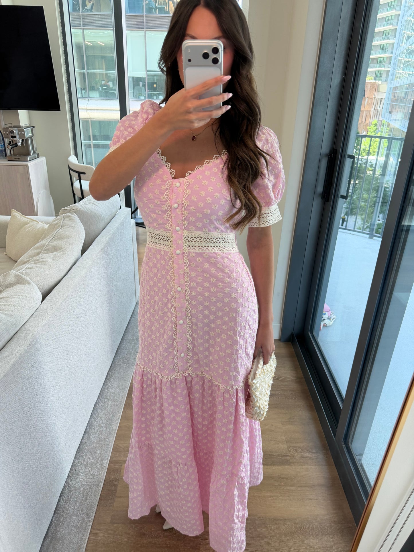 Presley Lace-Trimmed Maxi Dress - Pink