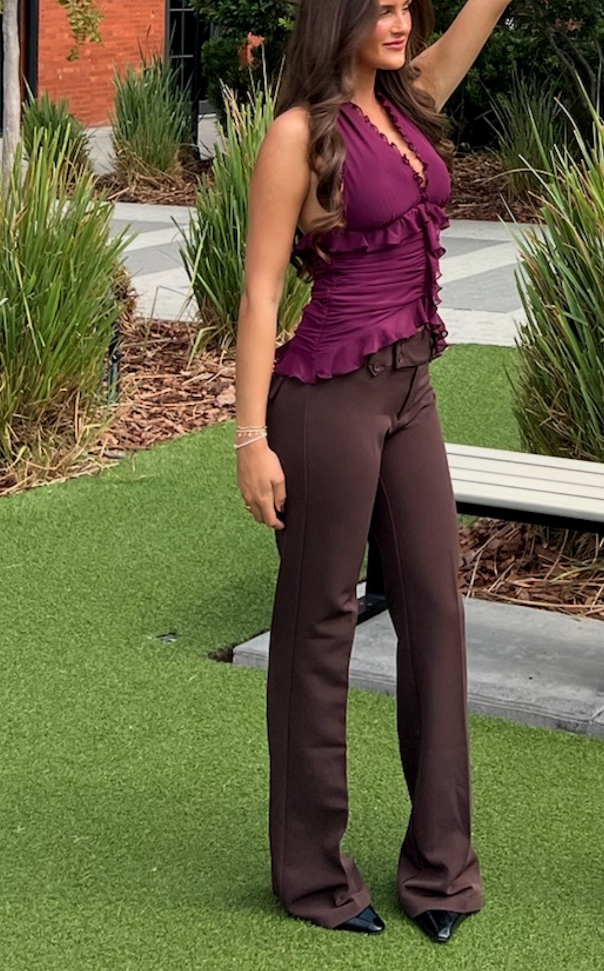 Jeany Low Rise Boot Cut Pants - Brown