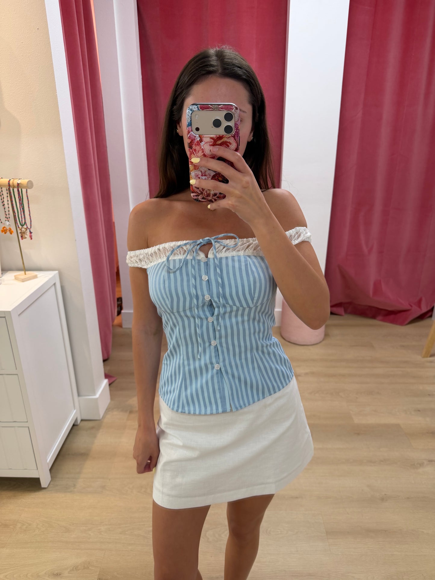 Caroline Off Shoulder Top - BLUE STRIPE