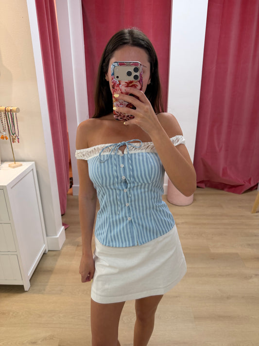 Caroline Off Shoulder Top - BLUE STRIPE