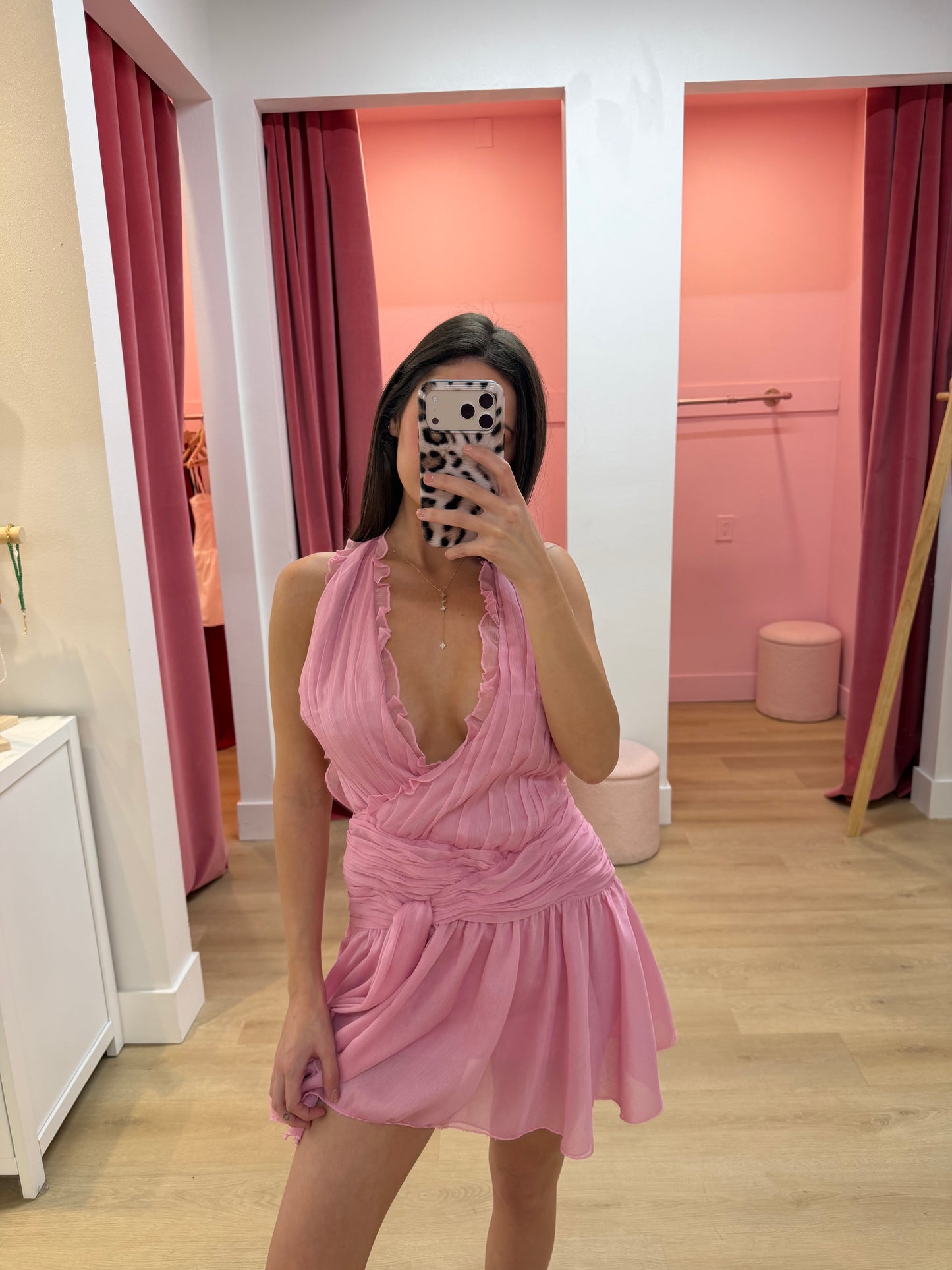 Tulip Pink Chiffon Wrap Dress