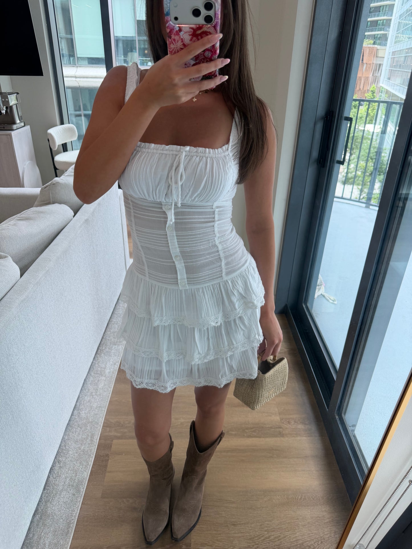 Khloe Tiered Ruffle Dress - White