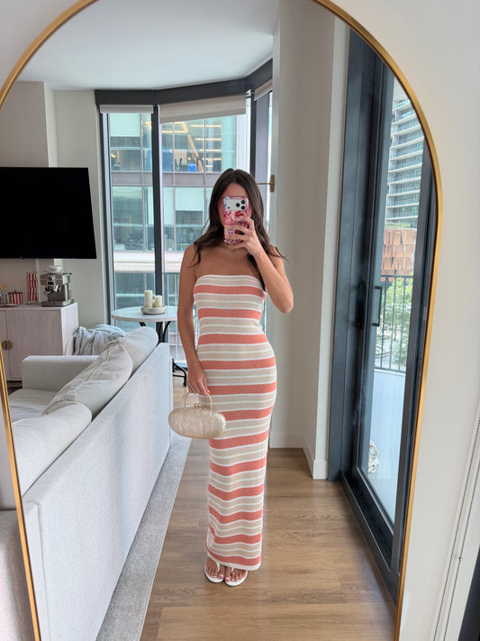 Celia Shimmer Dress - PEACH STRIPE