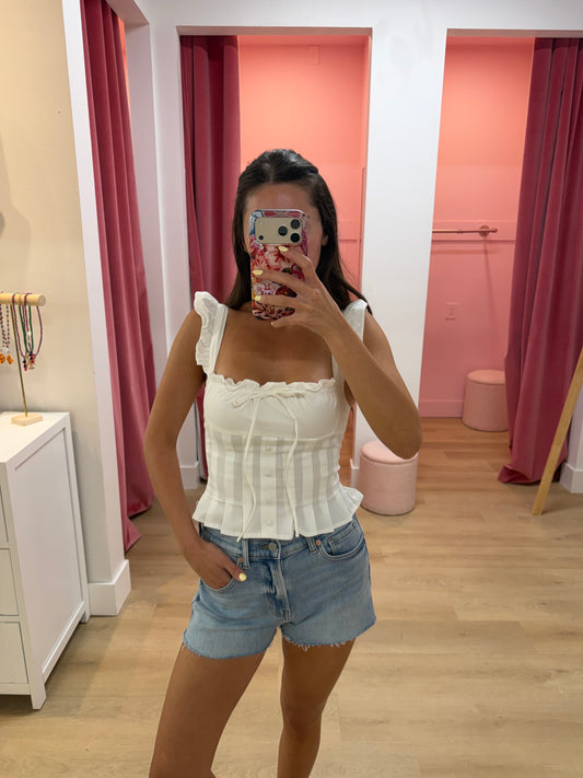 Cece Poplin Top- White