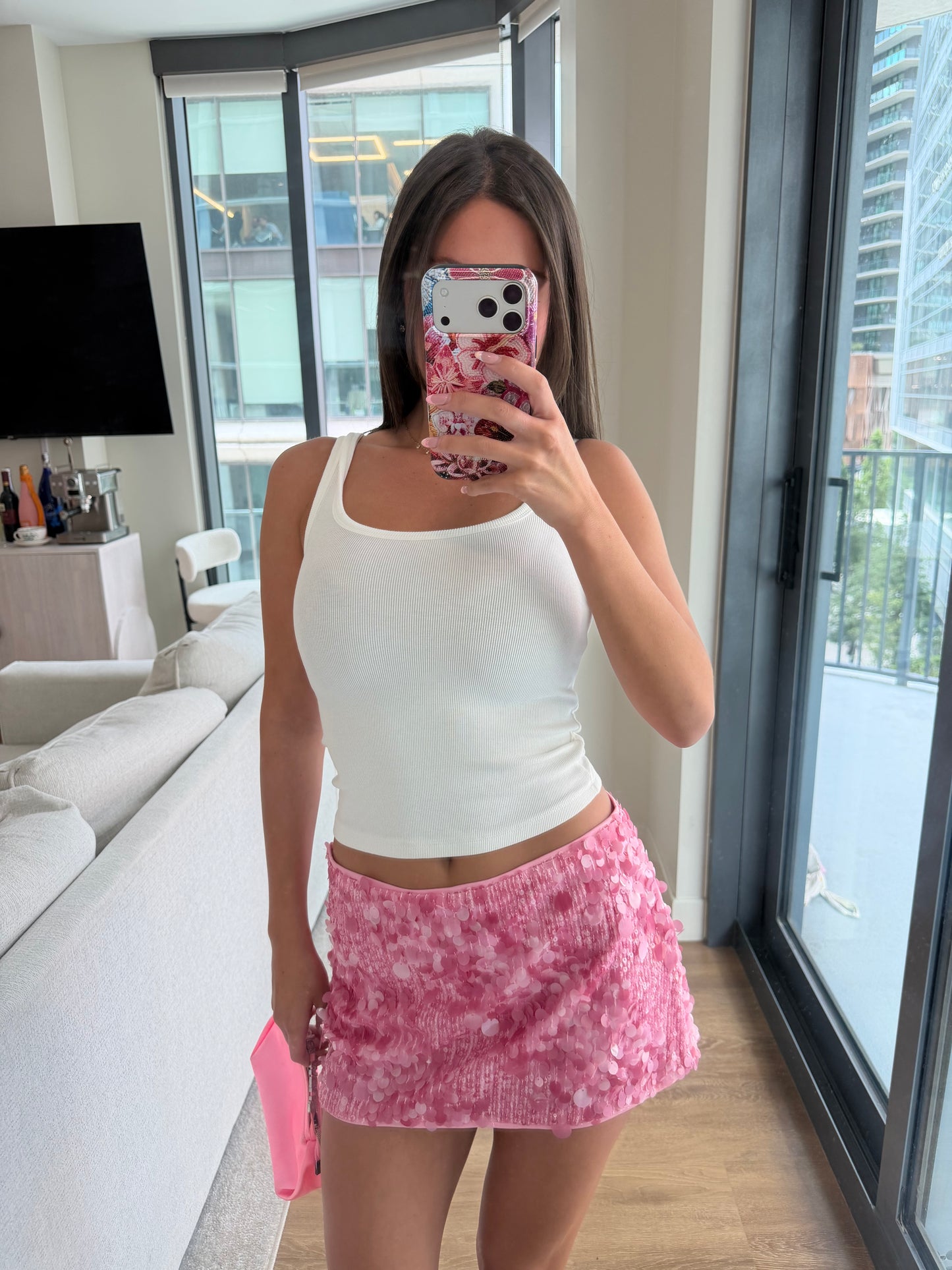 Aquamarine Sequin Mini Skirt - Pink