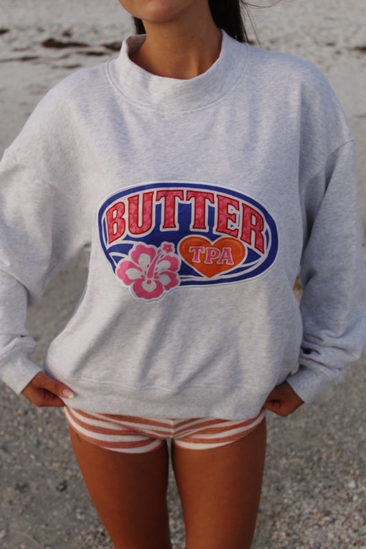 ‘BUTTER’ Terry Funnel Neck Pullover - Hibiscus