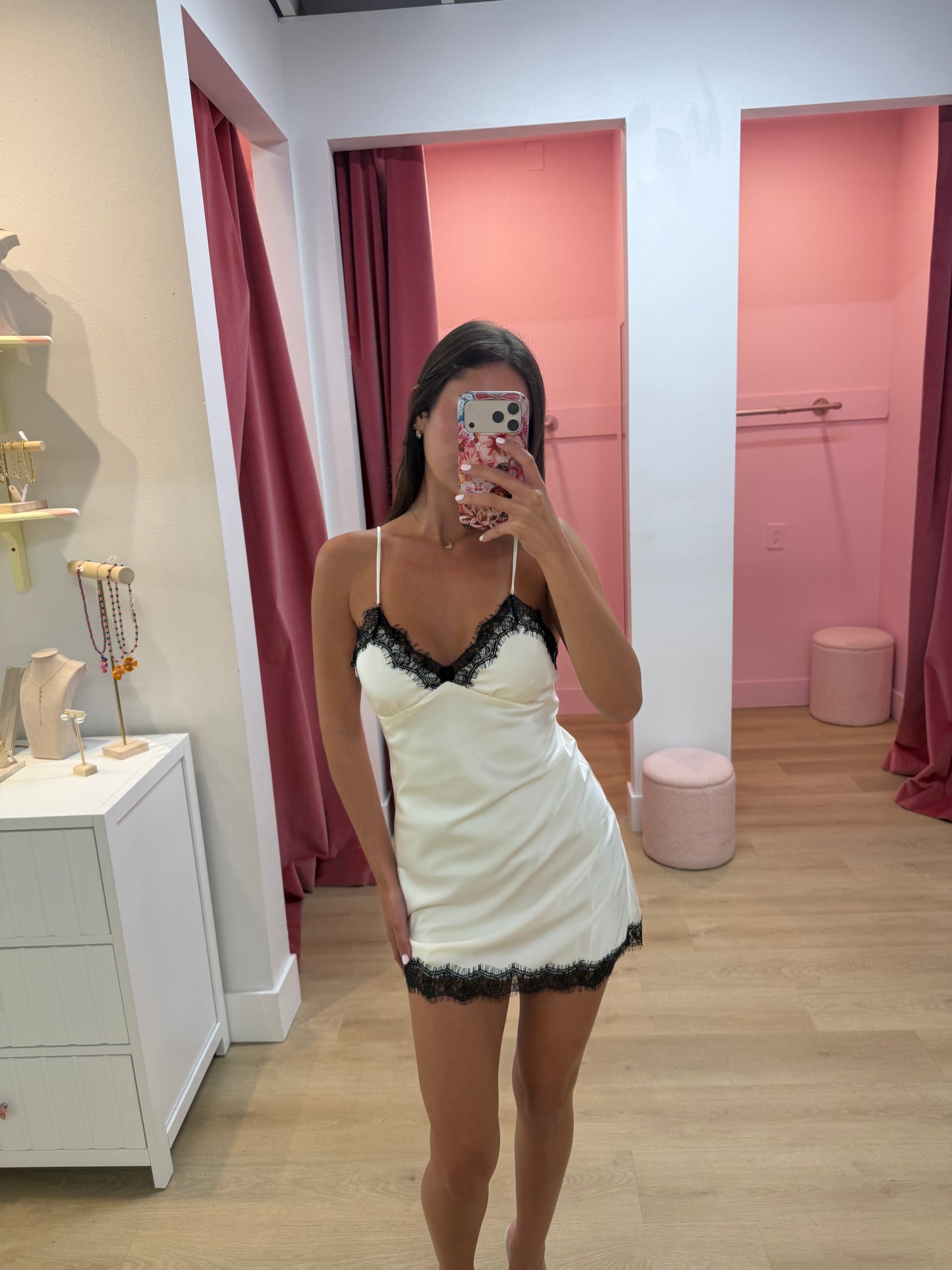 Elsie Slip Mini Dress - Ivory/Black