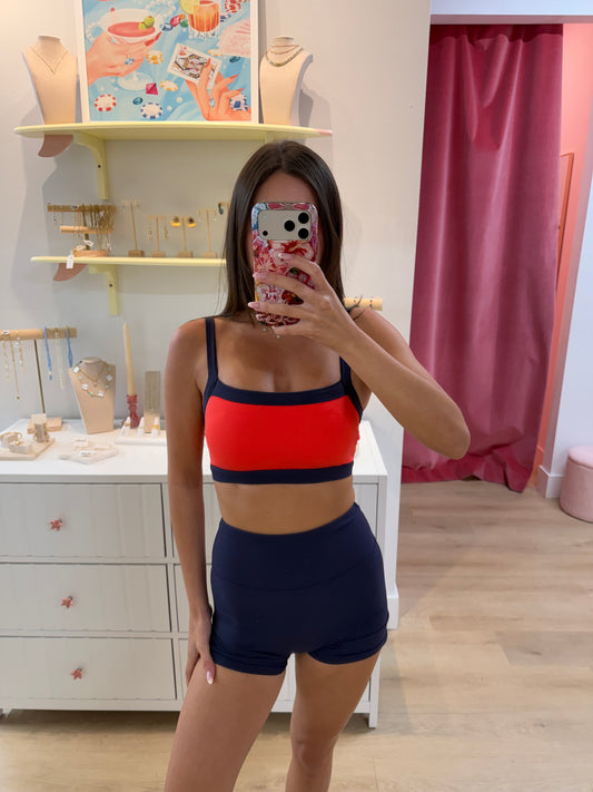 Kat Contrast Block Sports Bra - BLOOD ORANGE