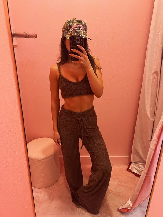 Fuzzy Straight Pants in Brown