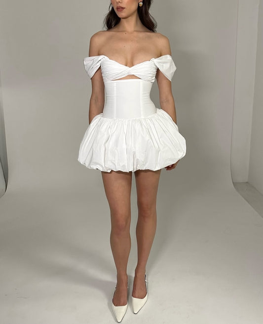 Umika White Bubble Hem Mini Dress