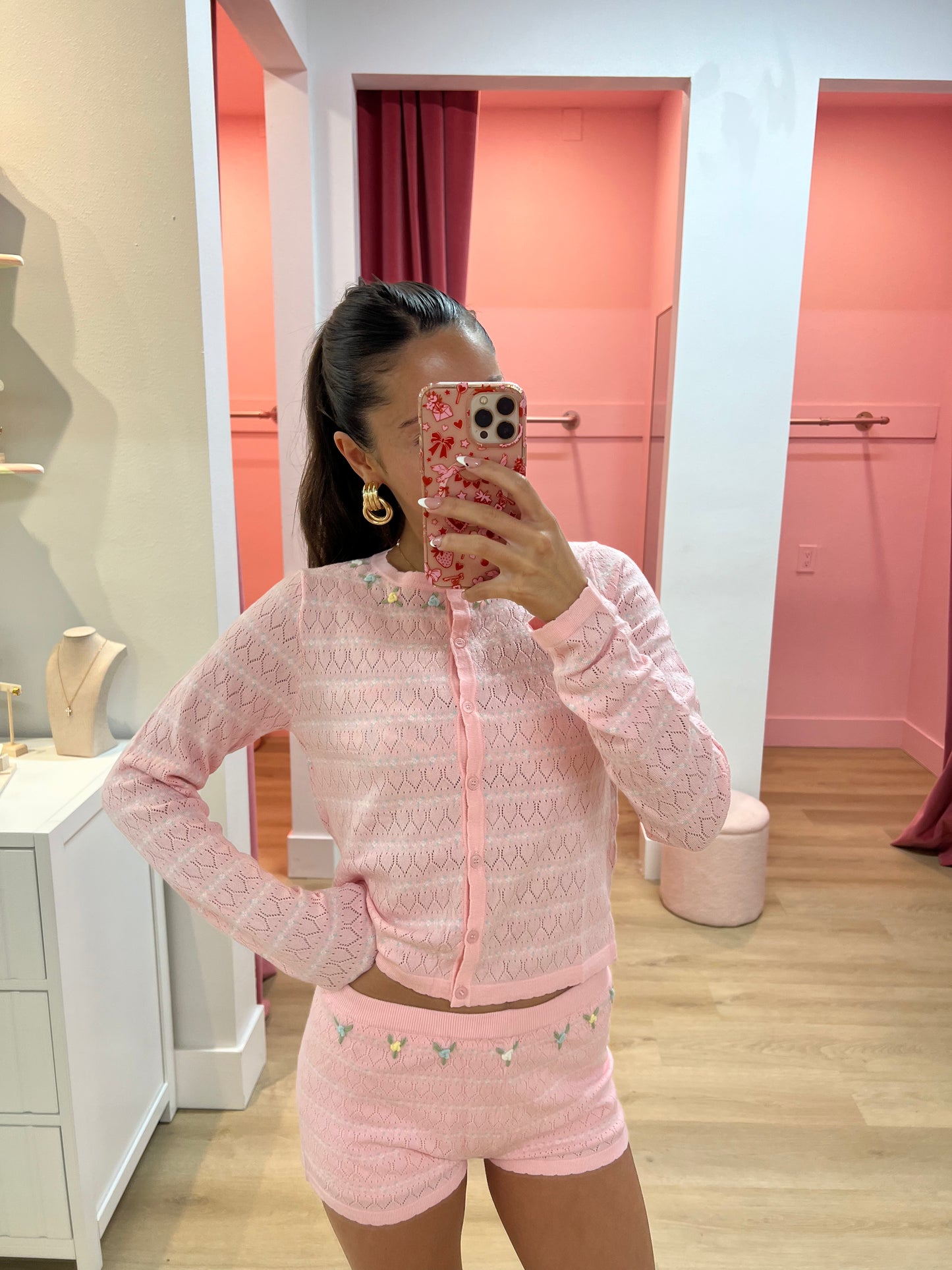 Margaret Pointelle Knit Floral Cardigan