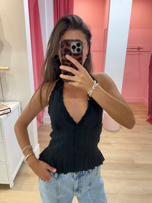 Alana Chiffon Halter Top - Black