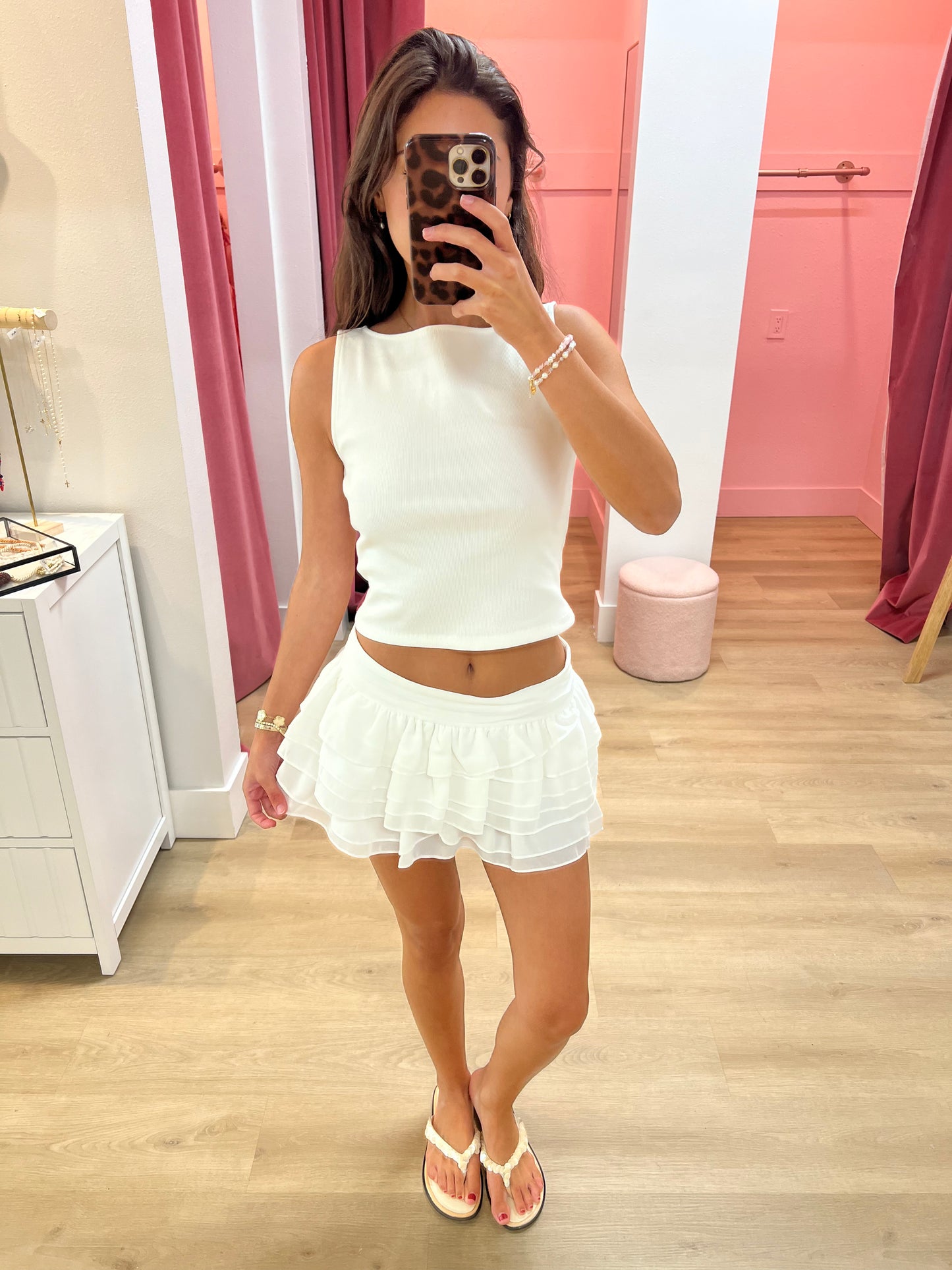 Nina Layered Sheer Ruffle Mini Skort - white