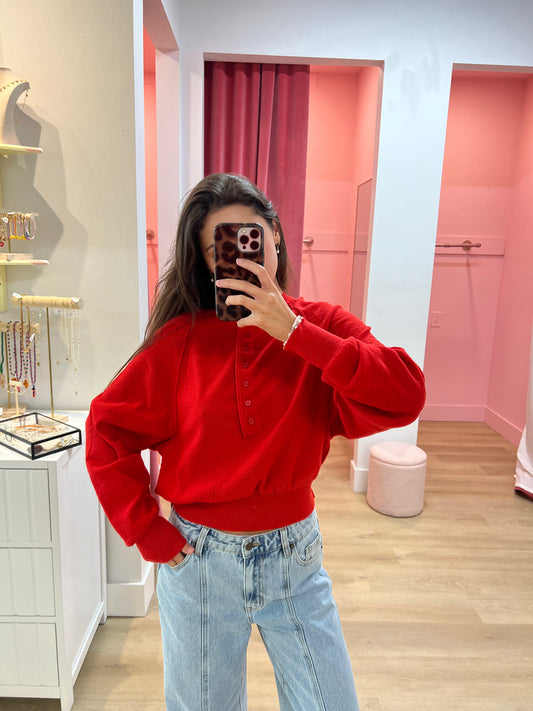 Cathryn Crew Neck Knit Sweater - Red
