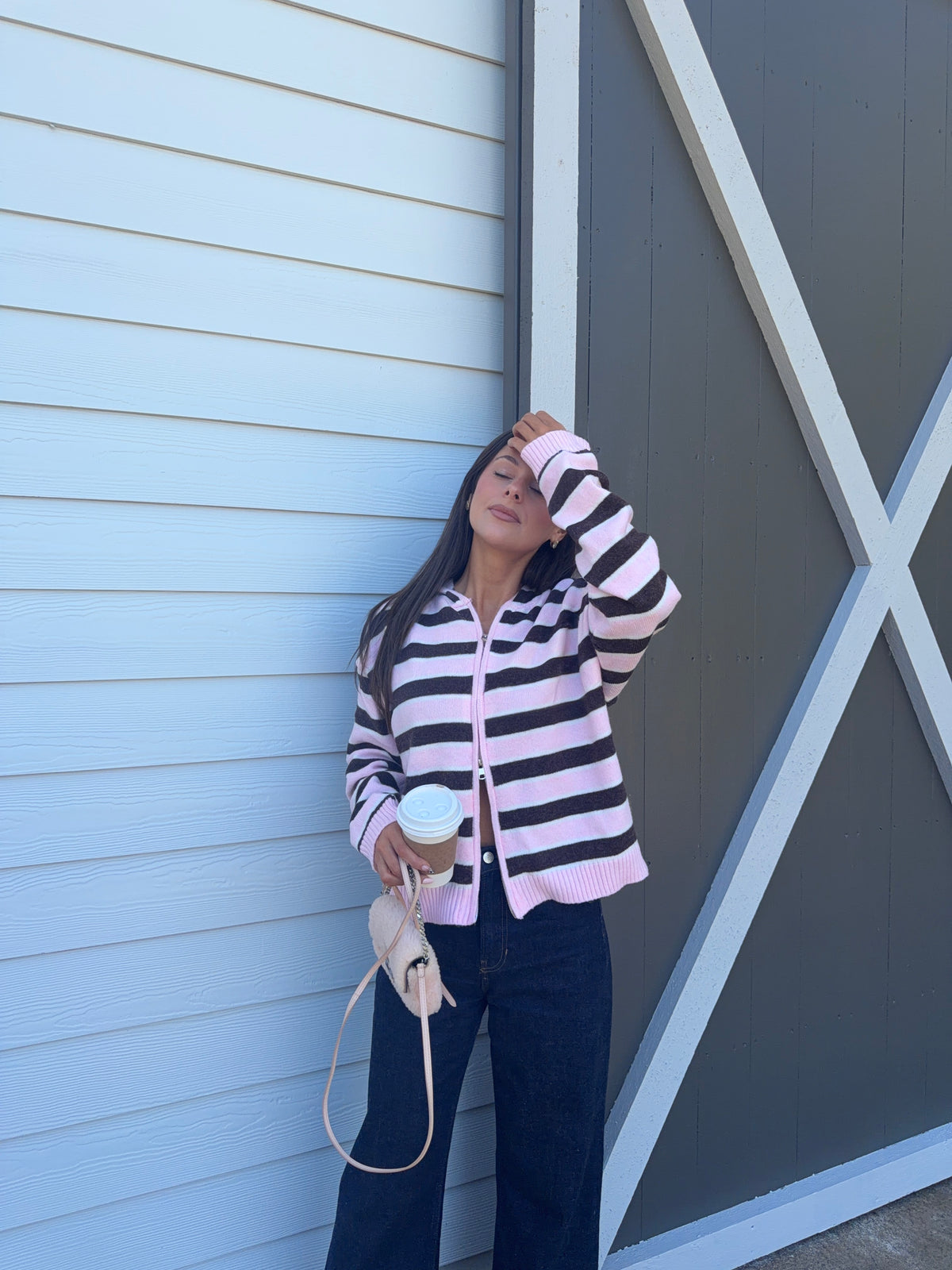 Colby Double Zip Hoodie Sweater - Pink