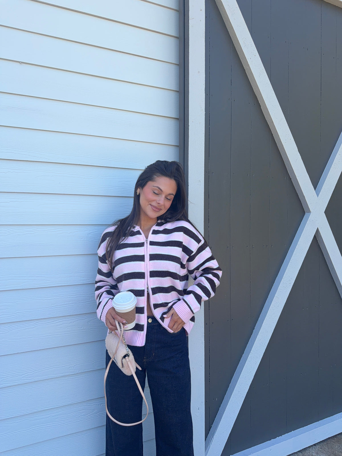 Colby Double Zip Hoodie Sweater - Pink