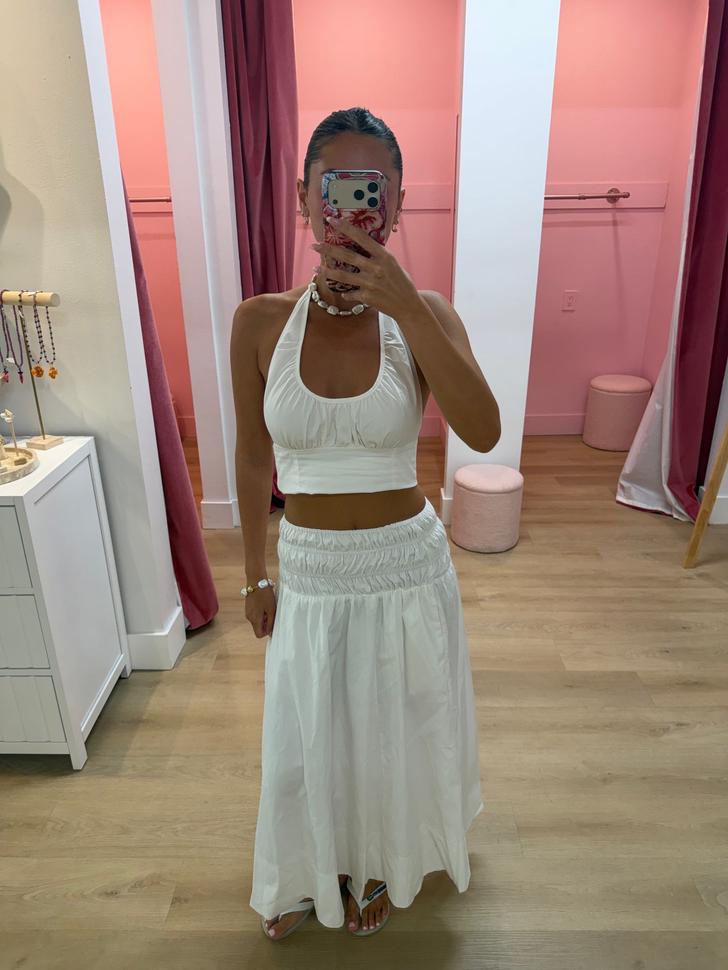 June Maxi Poplin Skirt - Pearl White