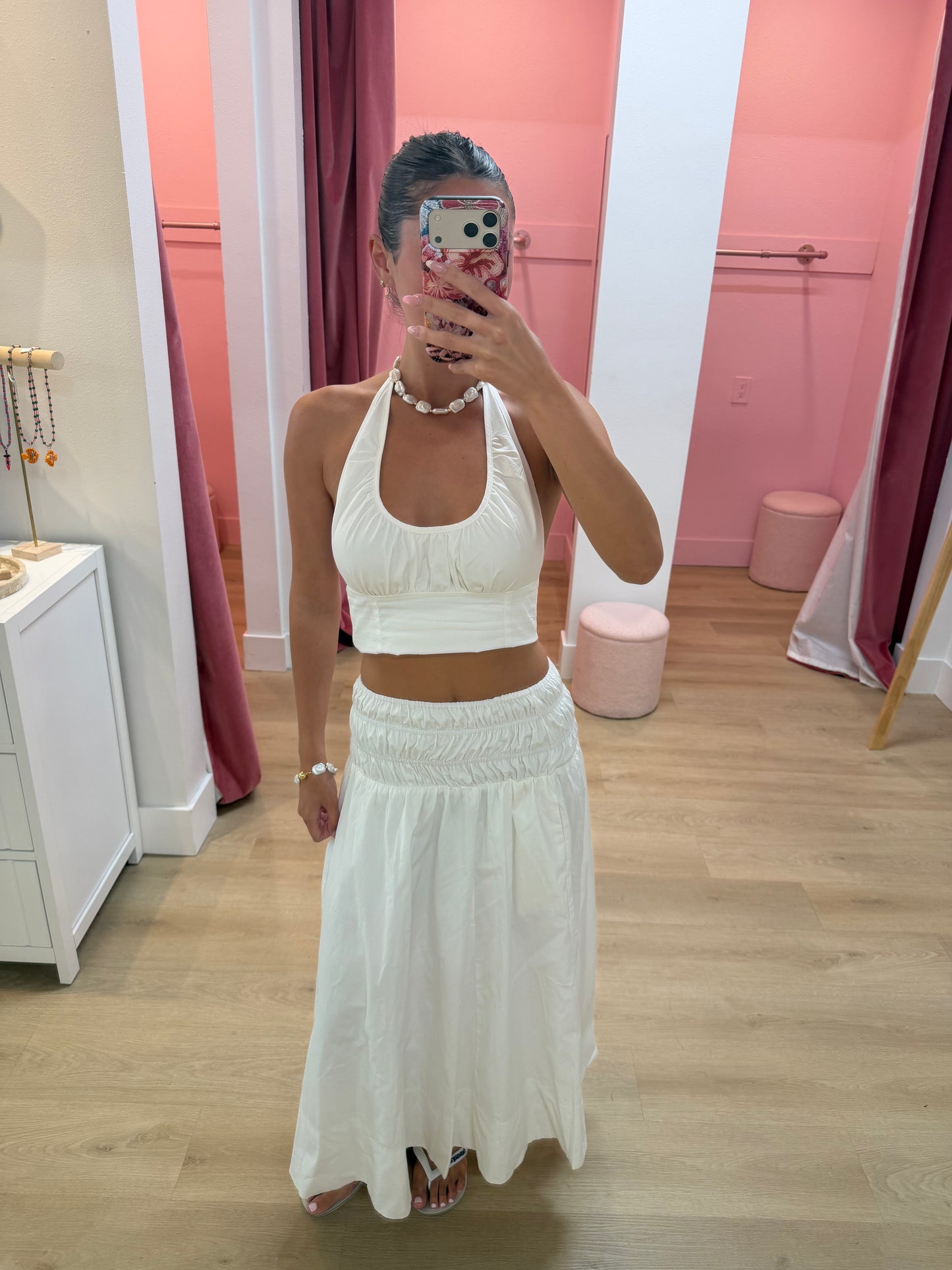 June Maxi Poplin Skirt - Pearl White
