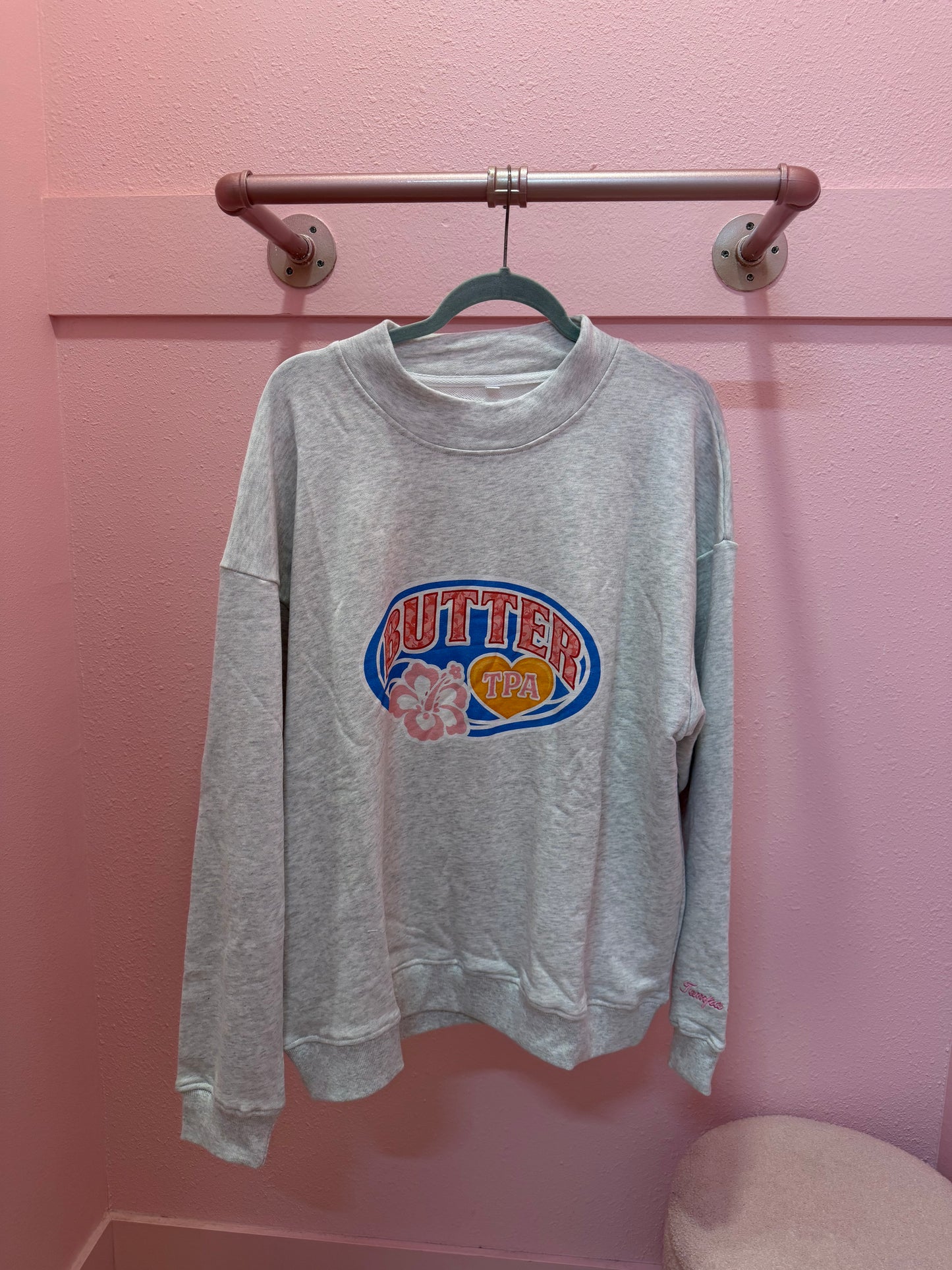 ‘BUTTER’ Terry Funnel Neck Pullover - Hibiscus