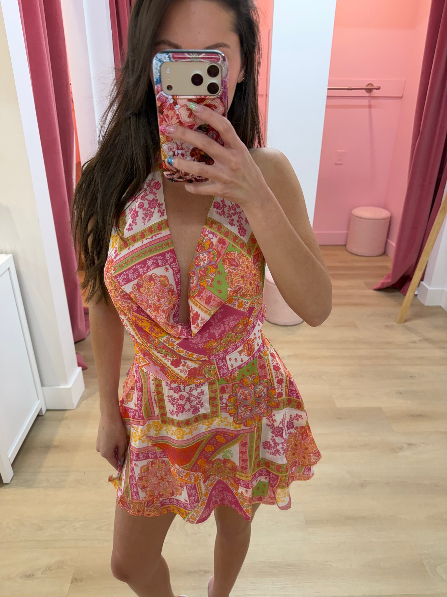 IMALI HALTER COWL MINI DRESS - CAVELLO PEACH