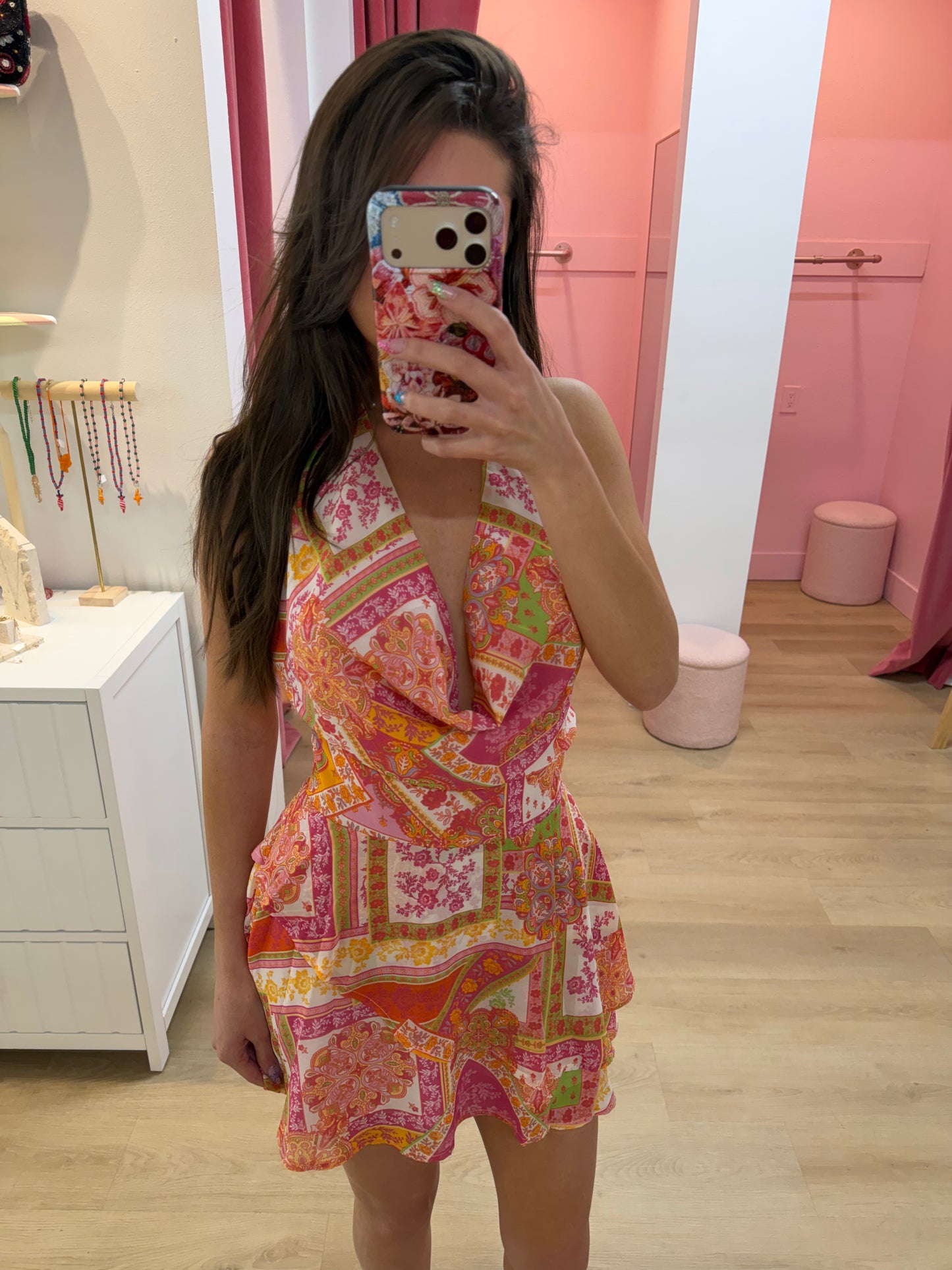 IMALI HALTER COWL MINI DRESS - CAVELLO PEACH